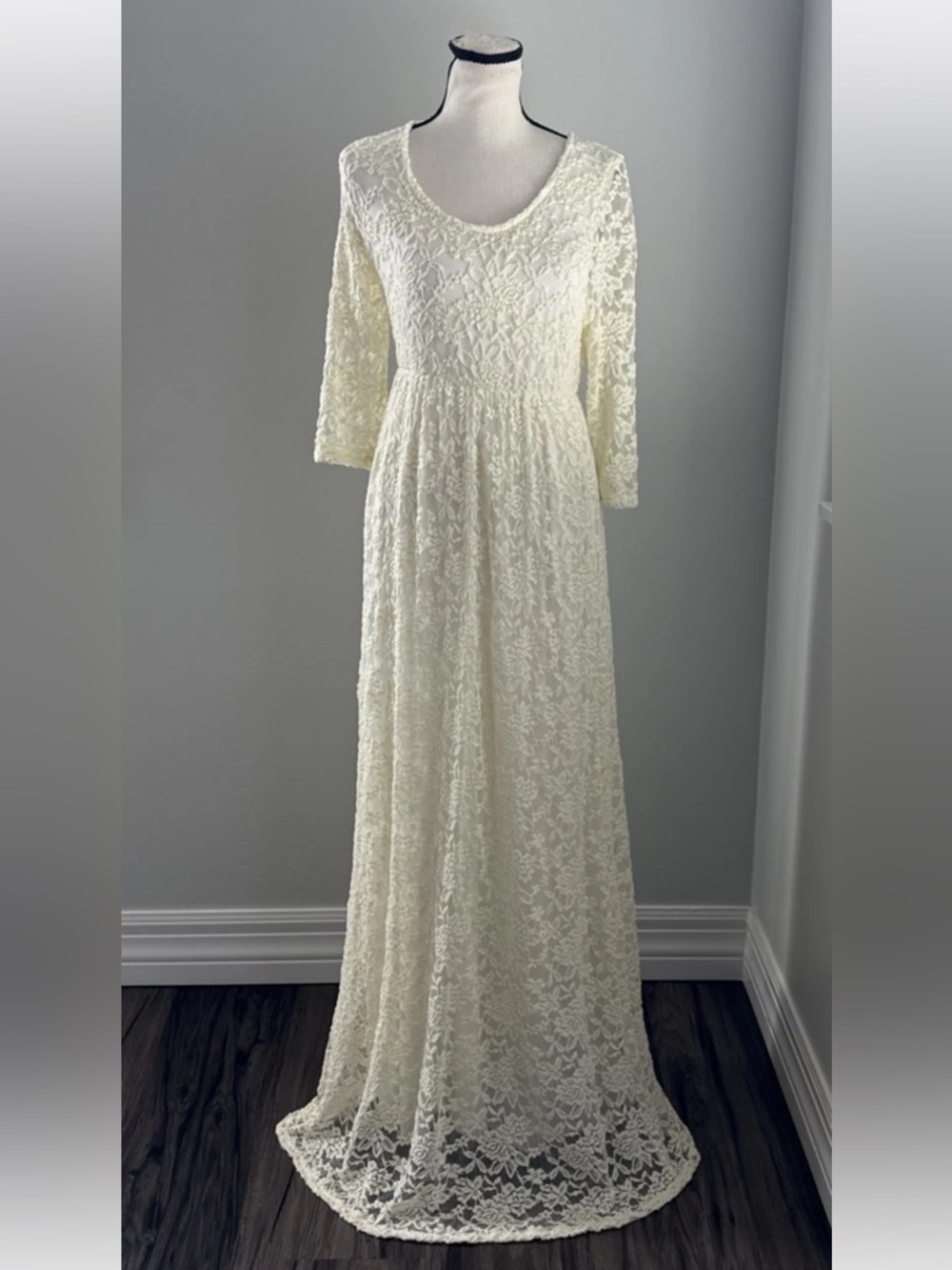 Coco USA Lace Maxi Dress Large Ivory Boho Cottagecore Coquette Romantic Wedding